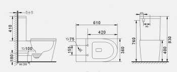 Унитаз напольный безободковый GID Tr2179BL черный глянцевый. Фото