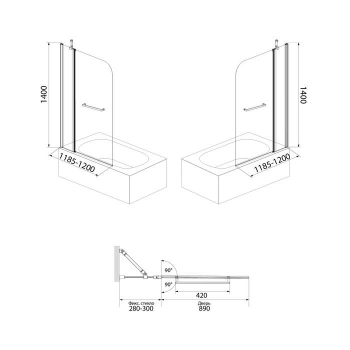 Шторка на ванну IDDIS Ray 120 см RAY6CS2i90. Фото