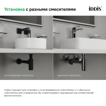 Бутылочный сифон для умывальника графит Optima Home IDDIS OPTGM00i84. Фото