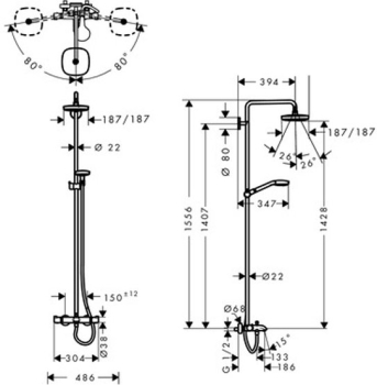 Душевая стойка Hansgrohe Croma Select E 180 2jet Showerpipe 27352400. Фото