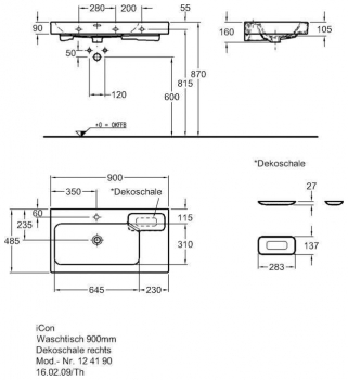Раковина GEBERIT Icon 90x48 124190000 полка справа. Фото