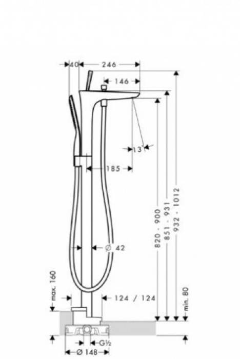 Смеситель для ванны напольный HANSGROHE PuraVida 15473400. Фото