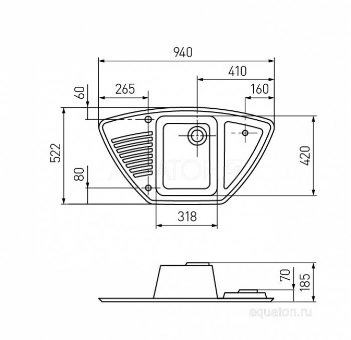 Мойка для кухни Акватон Лория угловая песочная 1A715032LR220. Фото