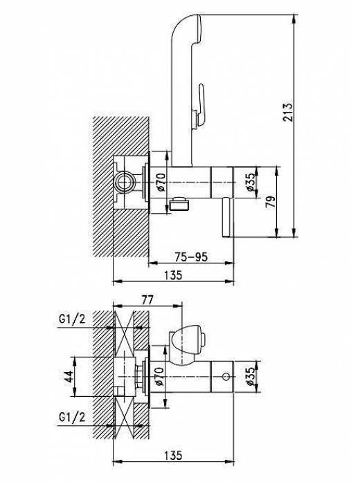 Встраиваемый смеситель с гигиеническим душем Milardo 001SBR0M08. Фото