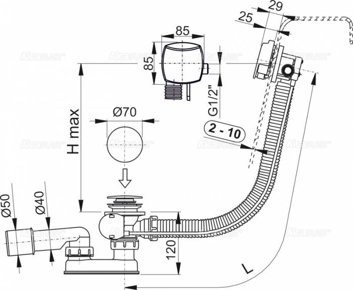 Слив-перелив ALCAPLAST A564CRM1 (57см). Фото