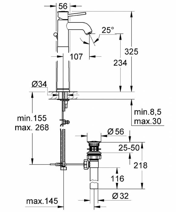 Смеситель для раковины GROHE BauClassic 32868000. Фото