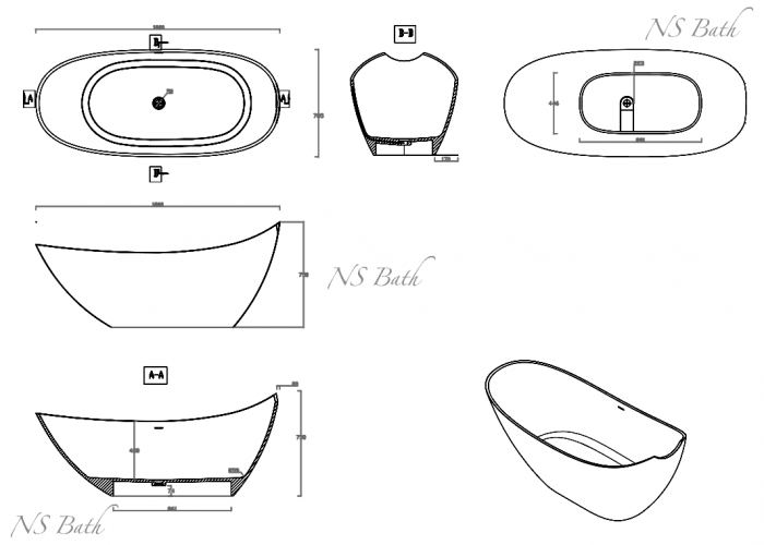 Ванна из литьевого мрамора NS BATH NSB-18800. Фото