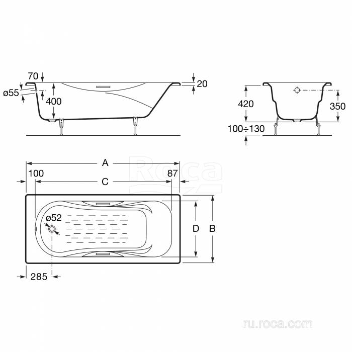 Ванна чугунная  ROCA Malibu 170х70 233360000. Фото
