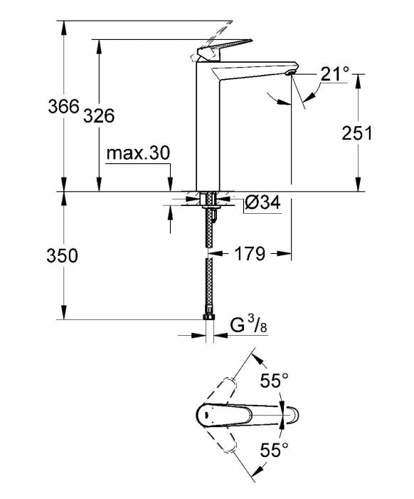 GROHE 23432000 Eurodisc Cosmopolitan Смеситель однорычажный для свободностоящих раковин. Фото