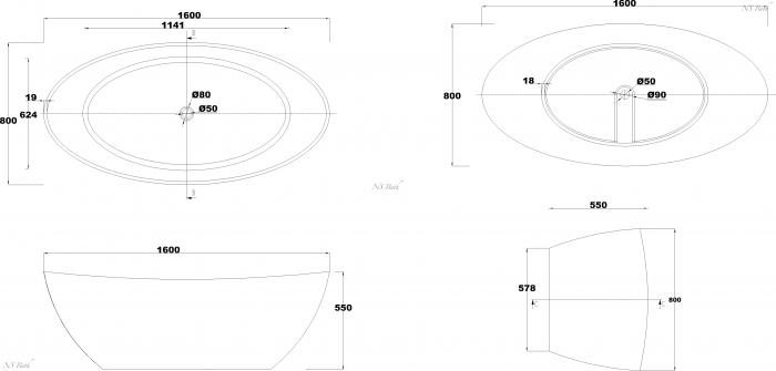 Ванна из литьевого мрамора NS BATH NSB-16807. Фото