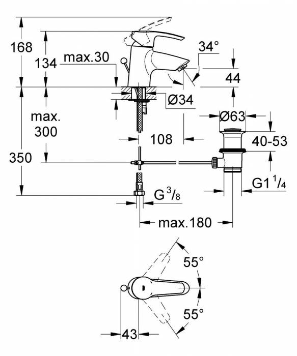 Смеситель для раковины GROHE Eurostyle 33552001. Фото