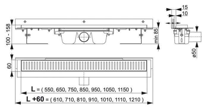 Водоотводящий желоб ALCAPLAST Flexible APZ4-550. Фото