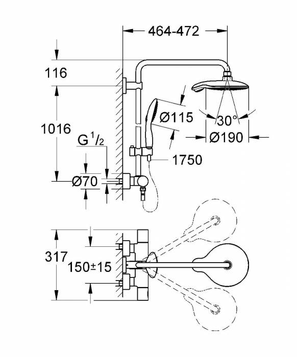 GROHE 27909000 Power and Soul Душ.сист.с терм.для душа. Фото